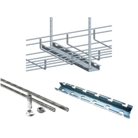 KABLE KONTROL Cable Tray Hanger Kit - 4" Wide Horizontal Support Bars - (2) 3/8" Threaded Rod  - (2) Common Nuts NL8504010